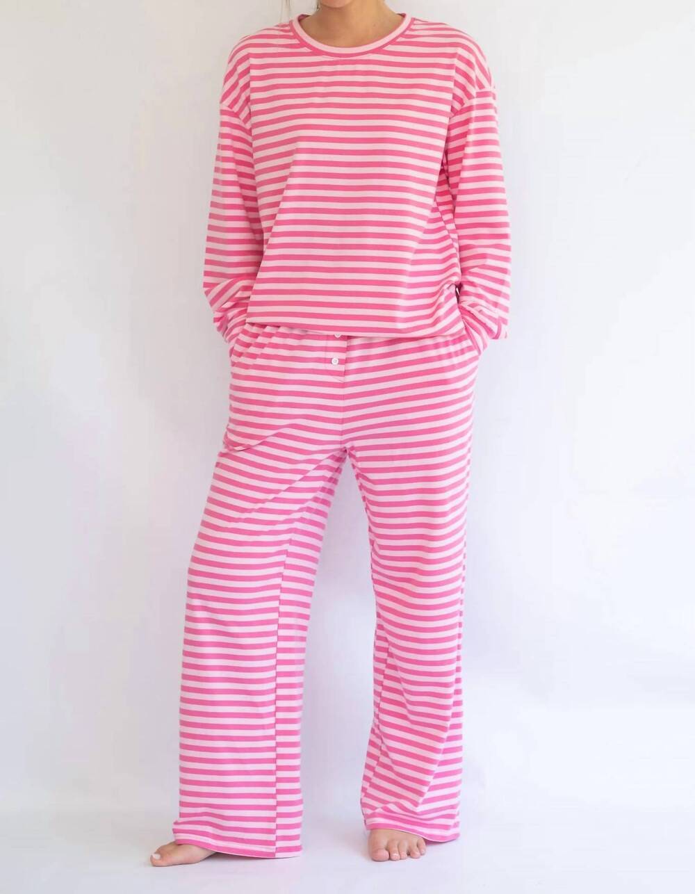NEW SHEWIN soft cotton two piece lounge set in rose stripe